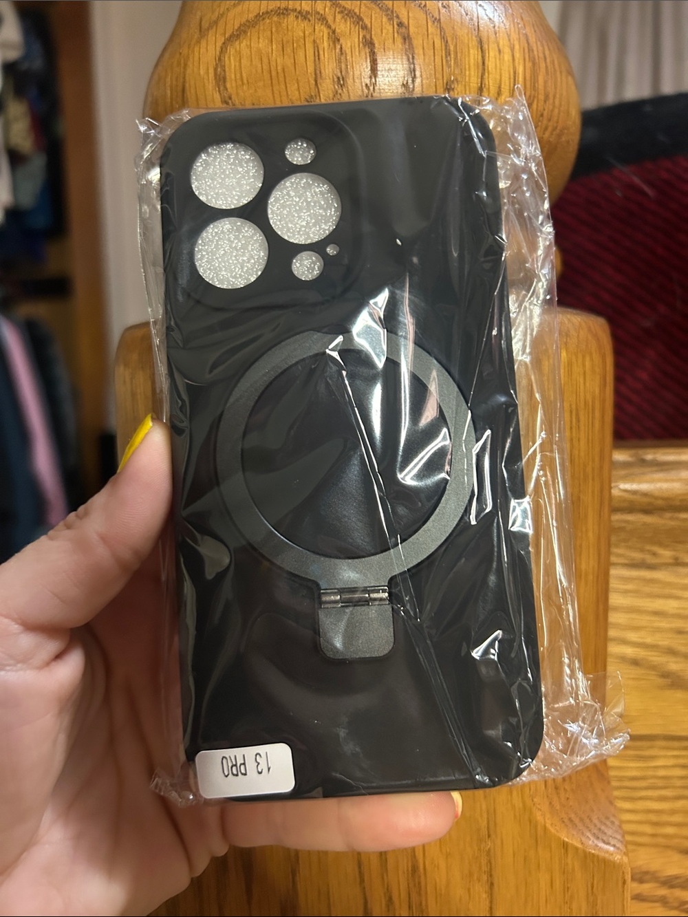 Black Phone Case with Ring Stand for 13 Pro